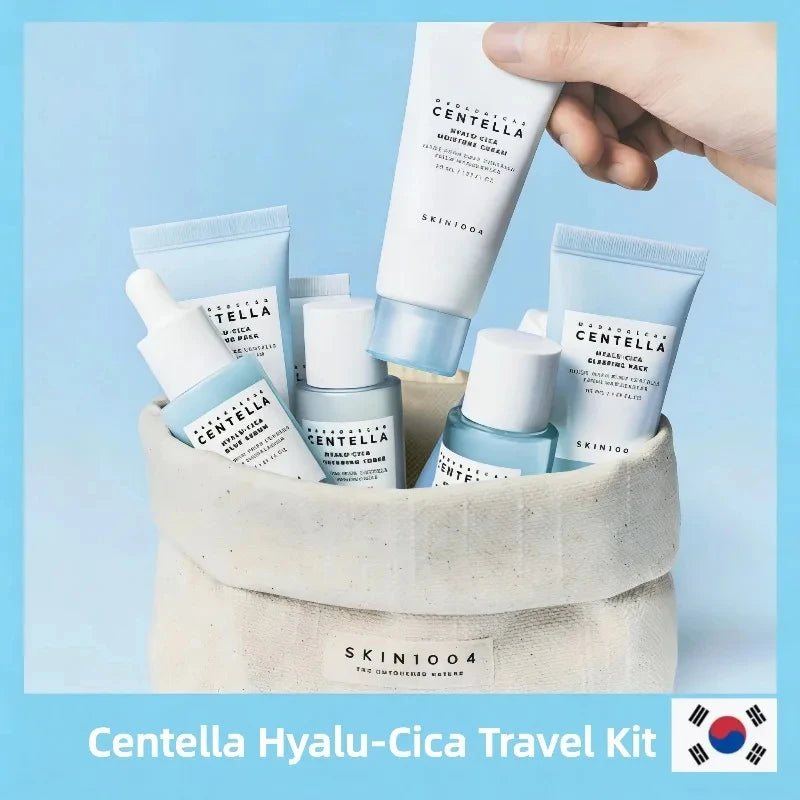SKIN1004 Centella Hyalu-Cica Travel Kit 4PCS Hydrating Soothing Set Toner Cream Ampoule Sleeping Mask for Dry & Sensitive Skin