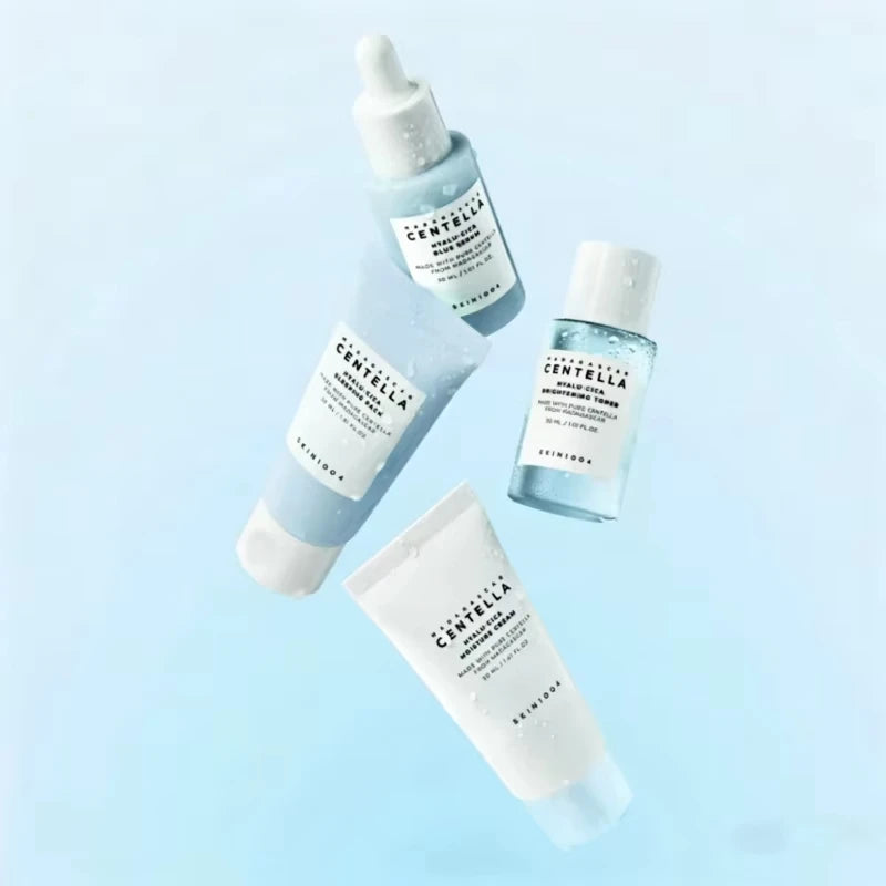 SKIN1004 Centella Hyalu-Cica Travel Kit 4PCS Hydrating Soothing Set Toner Cream Ampoule Sleeping Mask for Dry & Sensitive Skin